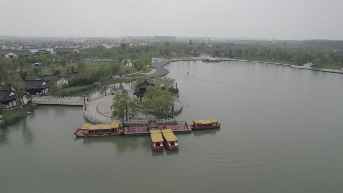 盐城大洋湾旅游景区内航拍春天