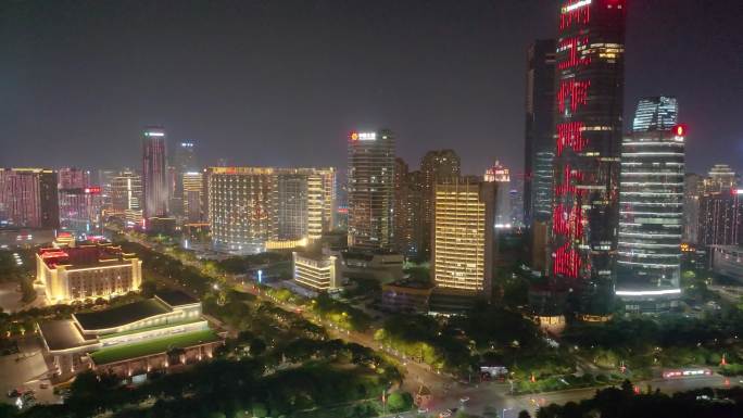 江西南昌红谷滩区秋水广场夜晚夜景航拍城市