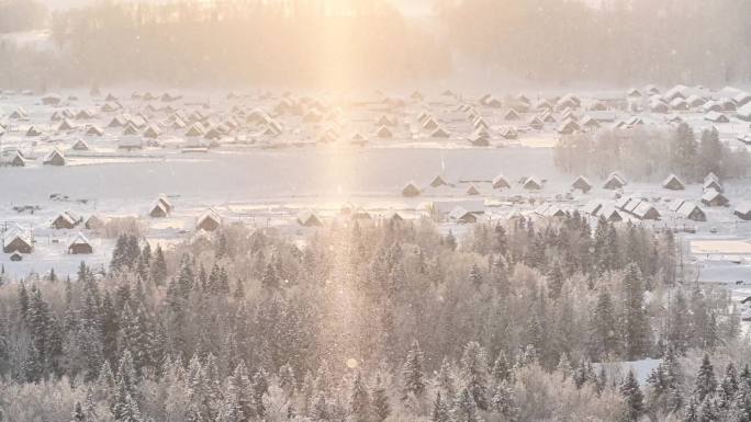 唯美雪景 雪中光柱 空镜素材