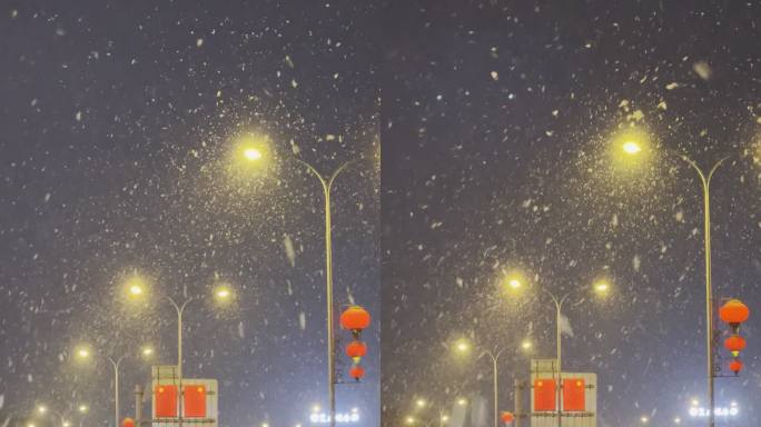 下雪天的城市街景 雪中的车流