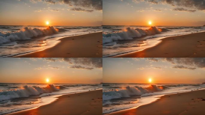 海上日出 大海 海浪翻滚