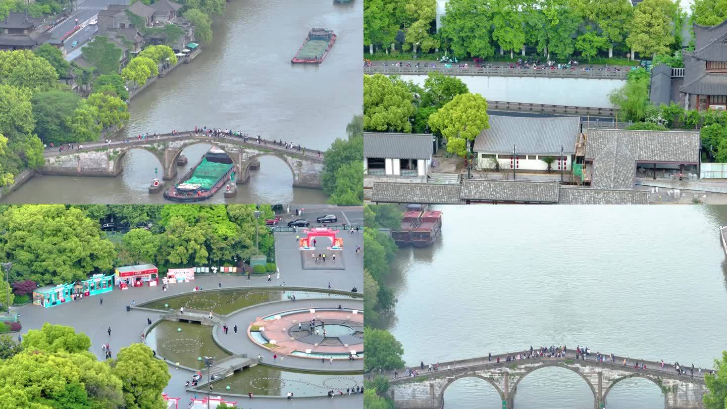 杭州市拱墅区拱宸桥风景区行人游客游玩航拍