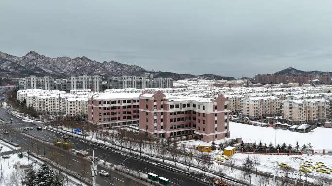 4K高清航拍龙年青岛雪景雪后