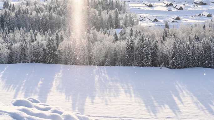 唯美雪景 雪中光柱 空镜素材