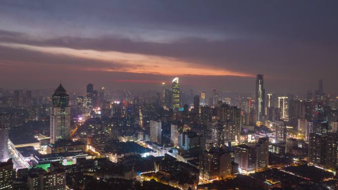 4k航拍武汉汉口恒隆广场城市夜景延时摄影