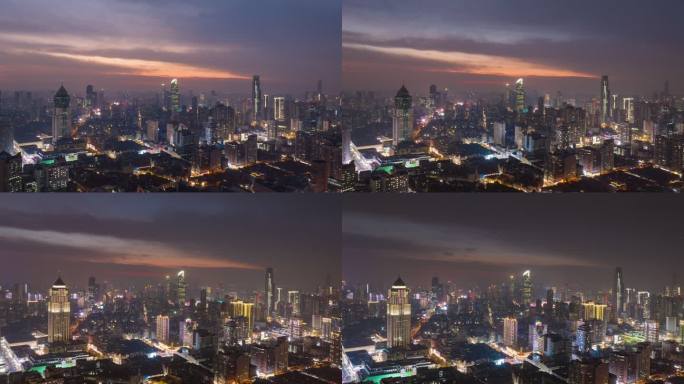 4k航拍武汉汉口恒隆广场城市夜景延时摄影