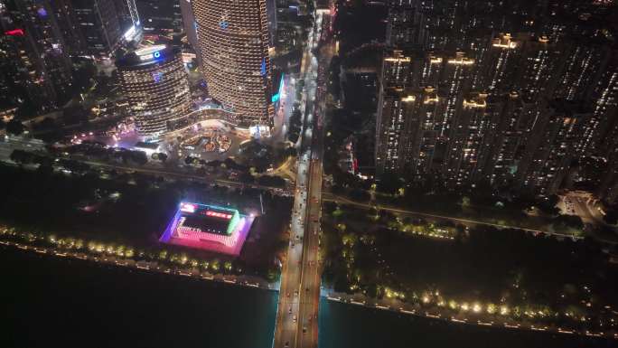 广州海珠区阅江西路猎德大桥珠江夜晚夜景航