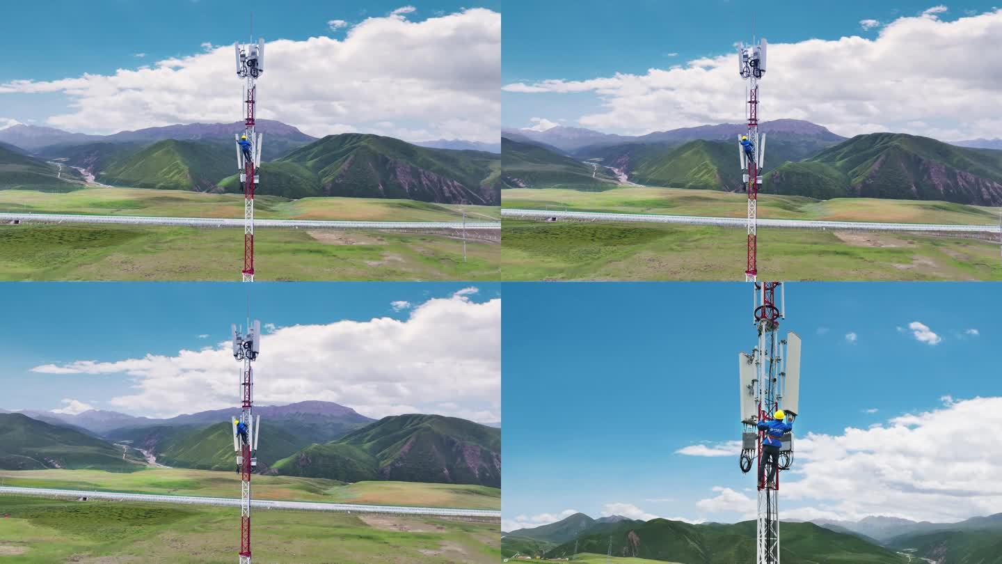 青海草原中国移动5G基站信号发射塔