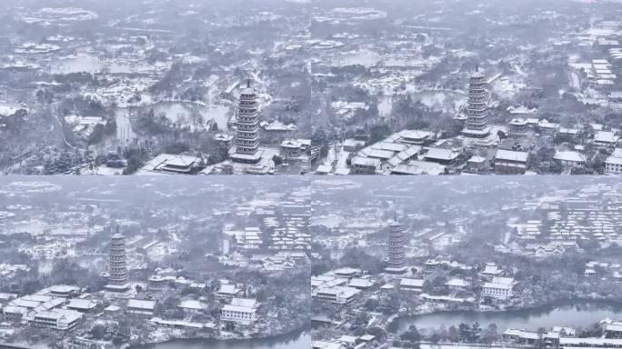 航拍扬州瘦西湖大明寺观音山宋夹城园林雪景