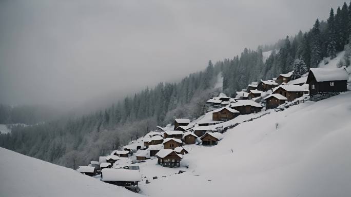 宁静浪漫美丽的雪后村庄视频