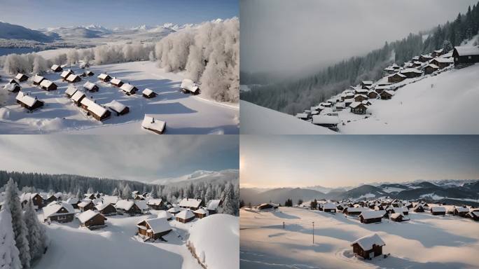 宁静浪漫美丽的雪后村庄视频