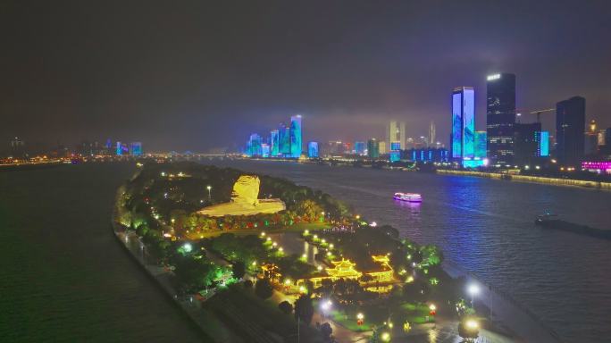 4k长沙橘子洲湘江城市夜景航拍