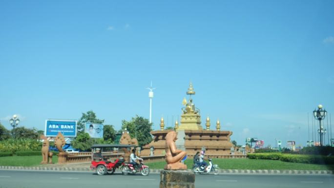 东南亚风光 柬埔寨城市 街道 摩托大军
