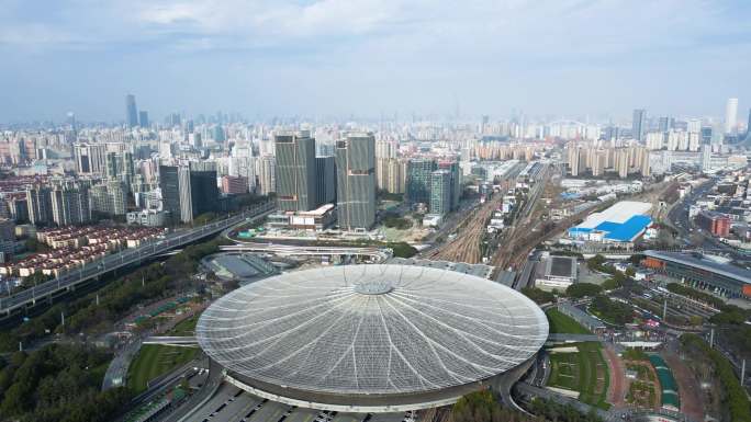 上海南站航拍 交通枢纽 城市铁路 徐汇