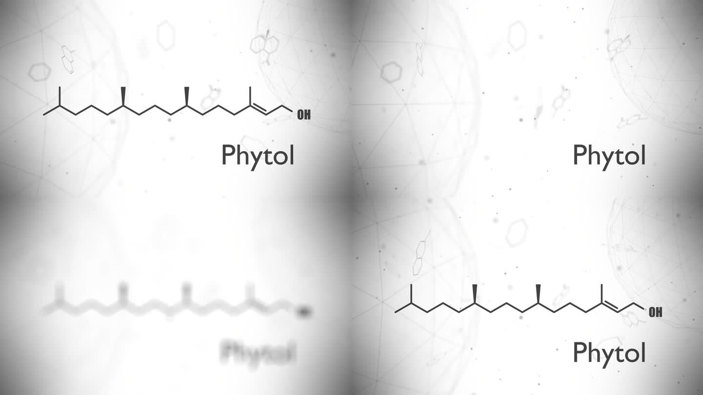叶绿醇的结构化学式，用作制造合成维他命E和维他命K的前体，也用于香料工业