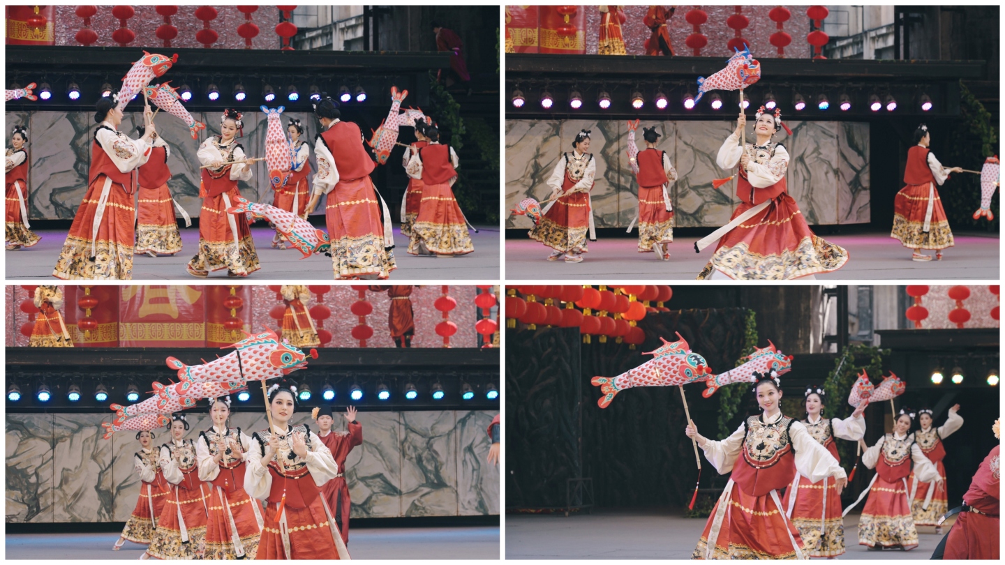 新年舞鱼灯美女喜庆 中国传统文化