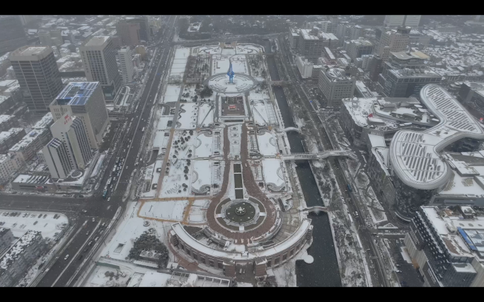 济南趵突泉泉城广场雪景10分钟素材航拍