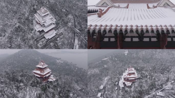 4k航拍武汉东湖楚天阁雪后景大合集