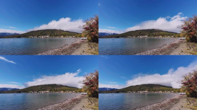 日航的中禅寺湖(Chuzenjiko)。延时湖景与移动的云与蓝天。