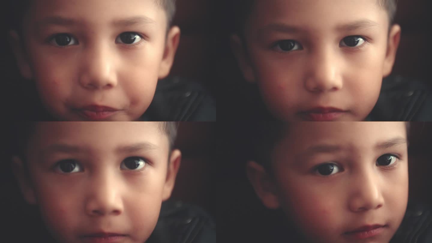 男孩/阿尔法一代小男孩脸部肖像特写视频素