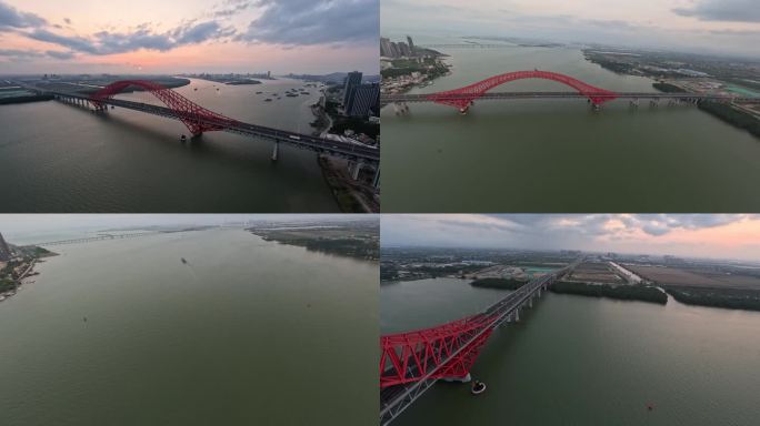 夕阳下的南沙明珠湾大桥