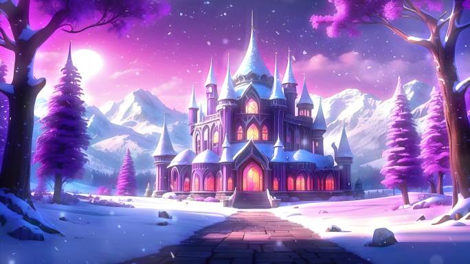 4K卡通动漫童话故事城堡冰雪奇缘动态背景