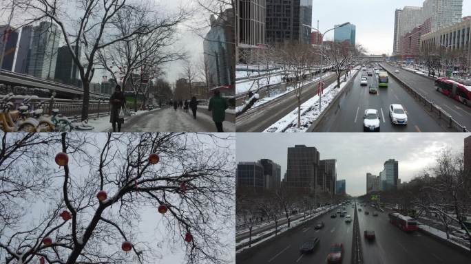 北京雪后早晨上班人流生活压力进城打工冬季