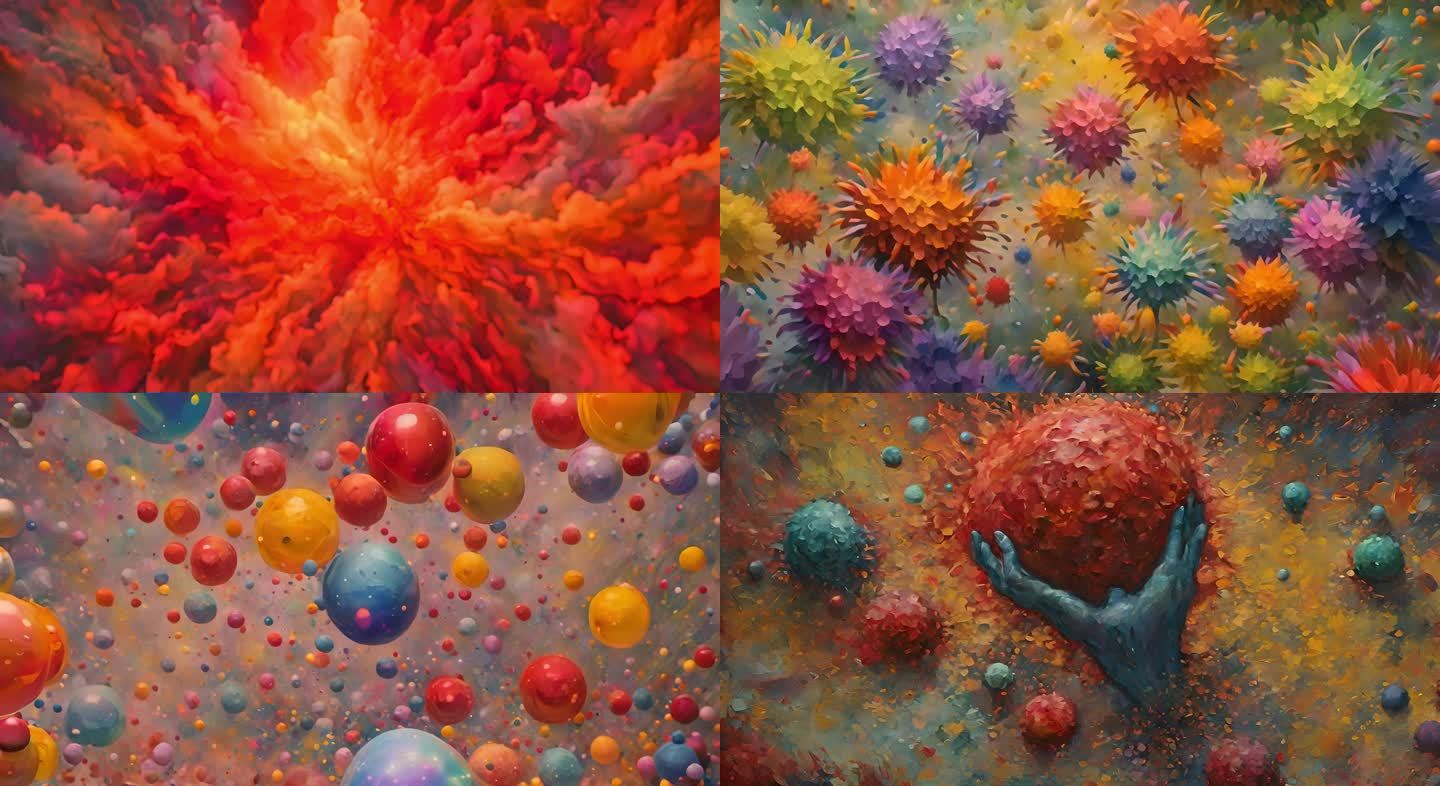 病毒彩色圆球油画风格