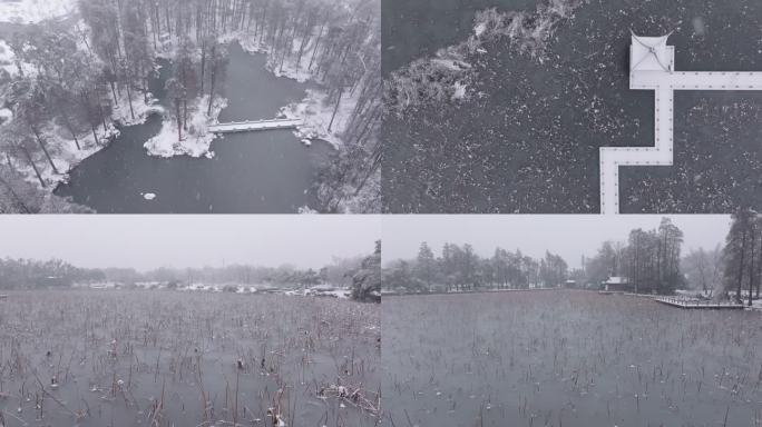 4k航拍武汉东湖磨山景区大雪