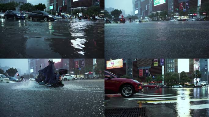 黄昏雨中城市-慢镜头