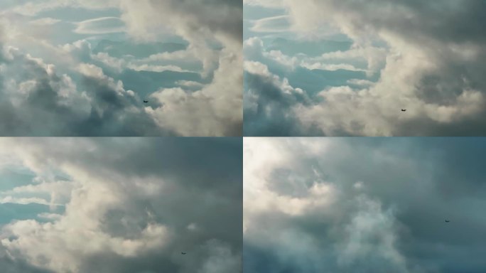 飞机在云层中飞行的鸟瞰图