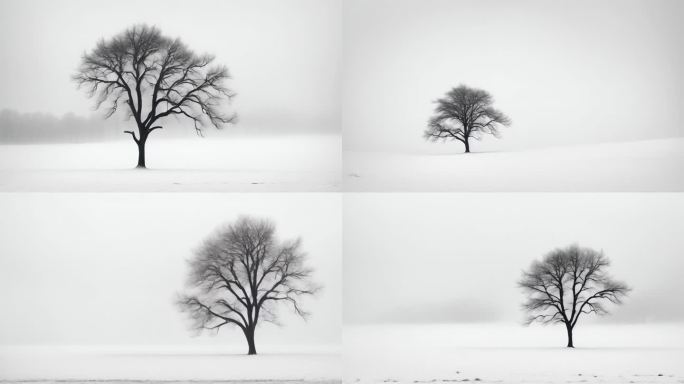 孤独树意境枯树雪地里的树