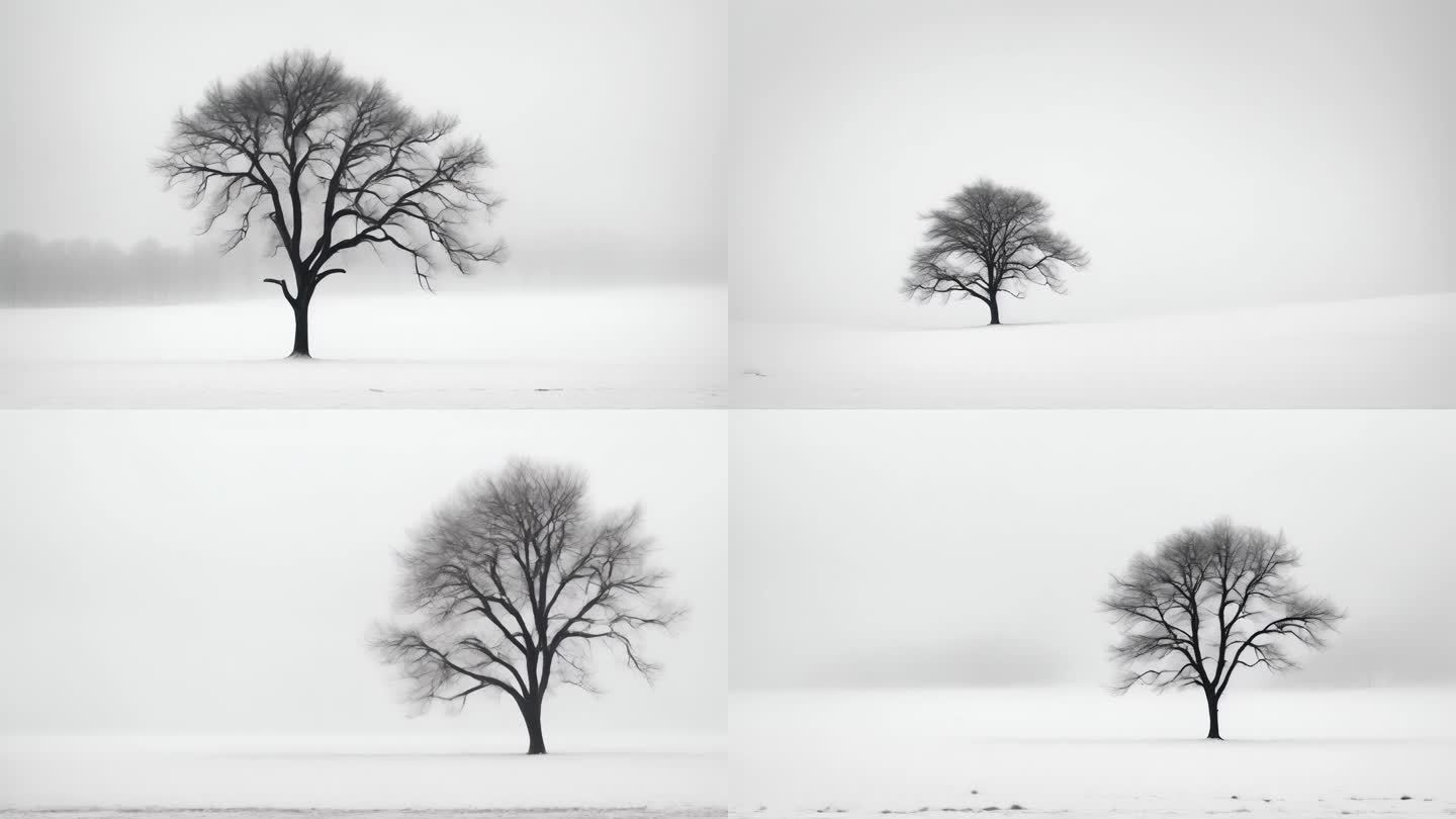 孤独树意境枯树雪地里的树