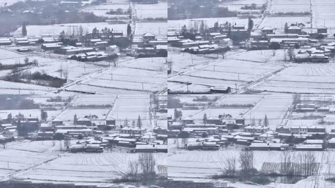 航拍小镇城市平原建筑学校民房城镇农村雪景