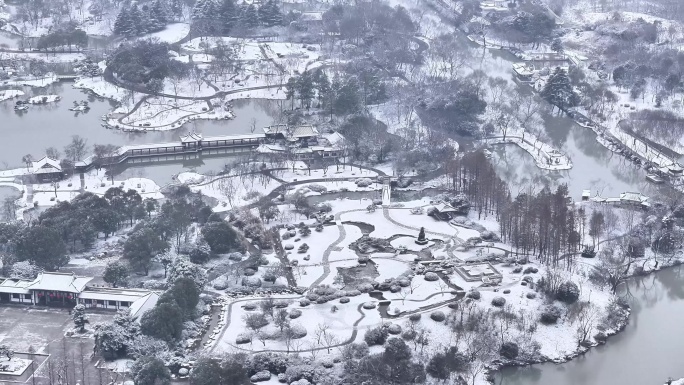 航拍扬州瘦西湖大明寺观音山宋夹城园林雪景