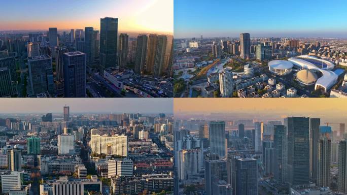 航拍临平新城和临平老城4K视频