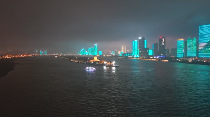 4k长沙橘子洲湘江城市夜景航拍