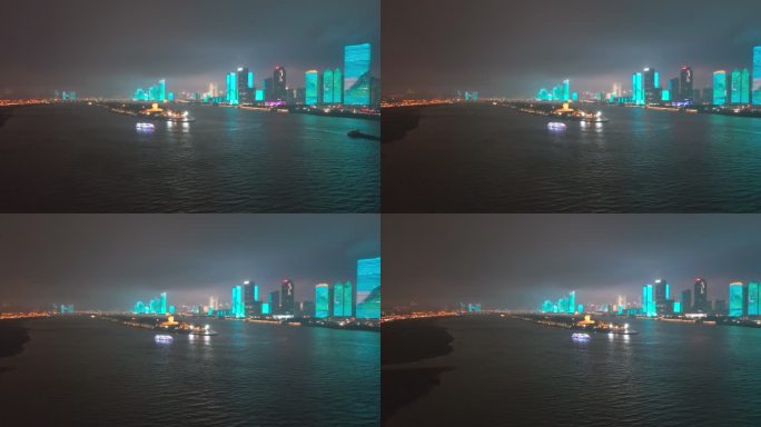 4k长沙橘子洲湘江城市夜景航拍