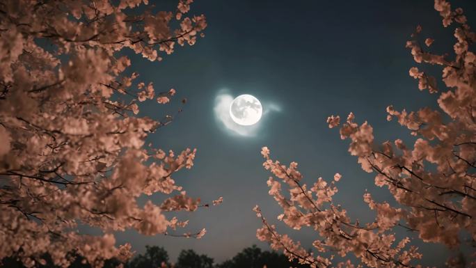 浪漫唯美皎洁明月中秋月光穿过树影树梢
