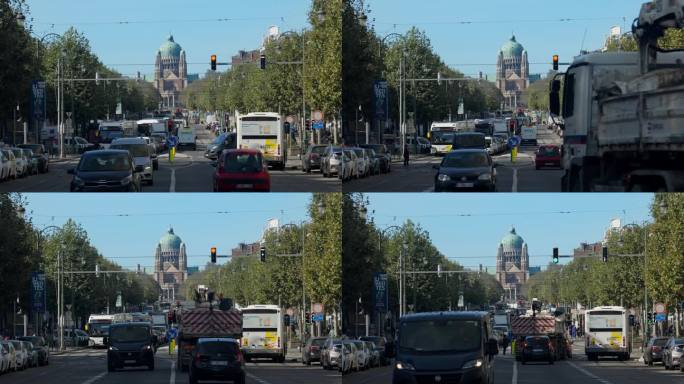 比利时首都布鲁塞尔，比利时首都布鲁塞尔，白天行人和拥挤街道的4K实时画面
