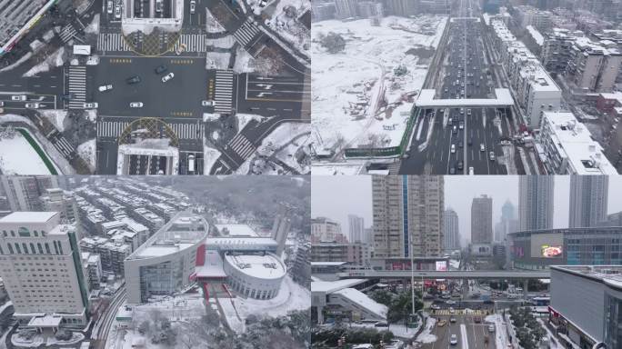 4k航拍武汉汉口解放大道循礼门城市雪景