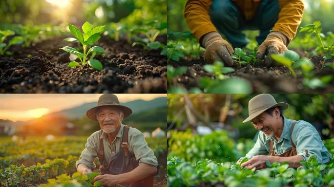 农业种植农民劳作春天播种粮食蔬菜栽培希望