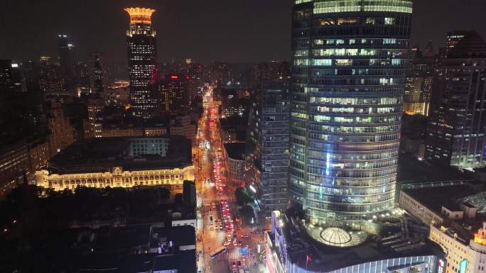 上海夜景航拍外滩南京东路黄浦区虹口区浦东