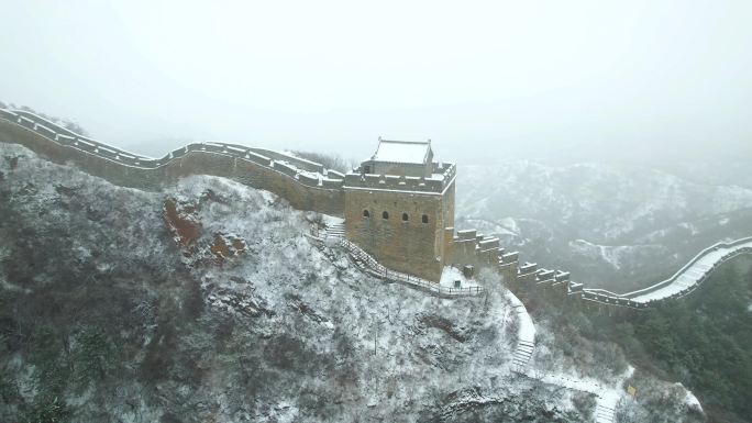 金山岭长城雪景3 航拍 4k