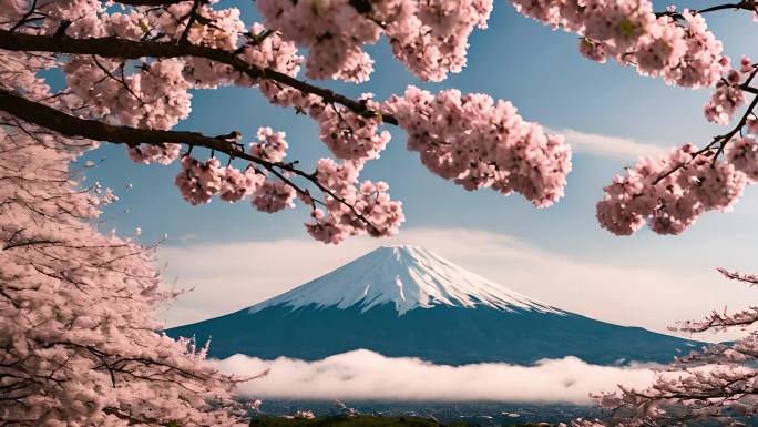 日本富士山日本樱花