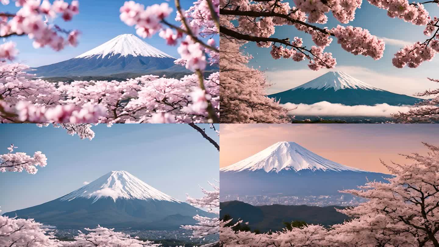 日本富士山日本樱花