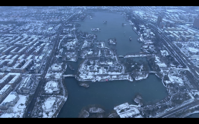 济南大明湖雪景10分钟60帧航拍