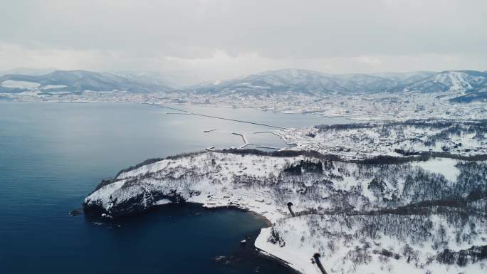 【原创4K】冬季雪天北海道小樽航拍