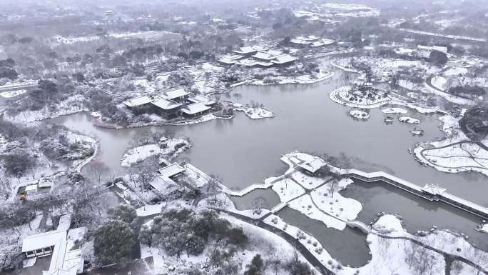 航拍扬州瘦西湖大明寺观音山宋夹城园林雪景