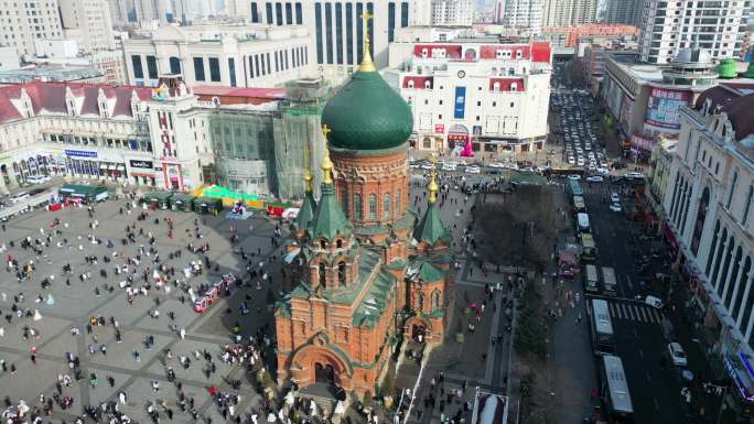 索菲亚教堂 哈尔滨 中央大街 城市航拍